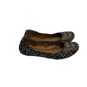 Lucky Brand Shoes Women 6.5 Emmie Slip On Ballet Flats Blue Fabric Gold Aztec